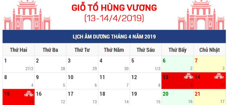 Lịch nghỉ giỗ tổ Hùng Vương 2019